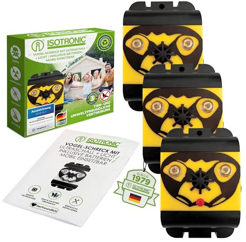 ISOTRONIC Taubenabwehr, Batterie betriebener Vogelschreck für Balkon, Ultraschall Vogelabwehr ohne Spikes (3)
