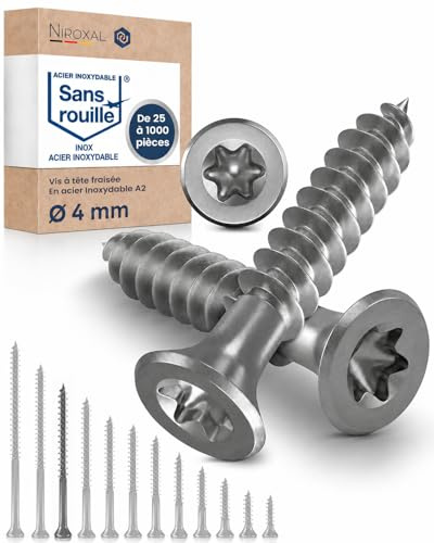 Träskruvar i Rostfritt Stål A2 – Försänkt Huvud Torx TX20 – Helgängade – 4 x 60 mm – 800 Pack – Universalskruvar för Trä