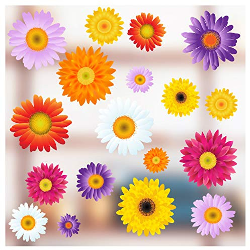 Blumen-Fensteraufkleber | 18 Einzelne Farbenfrohe Blumen-Fenster | Sticker mit Statischer Haftung als Deko für Fenster und Glastüren