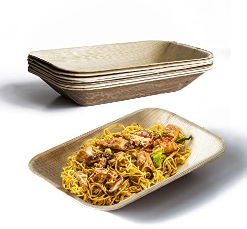 DISPOSABLE GREEN – Rectangle Disposable Serving Dishes, Areca Serving Tray, Serving Platter for Parties, Weddings, Catering, & More, Serving Plate for Hot & Cold Food, 23L x 16W x 3.5D cm, 25-pcs