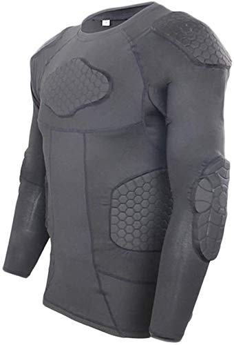 Mens anticollisione Imbottito di Compressione Tops Maniche Lunghe Shock Guardia di Protezione Shirt Spalla Rib Chest Protector (Color : Black, Size : XL)