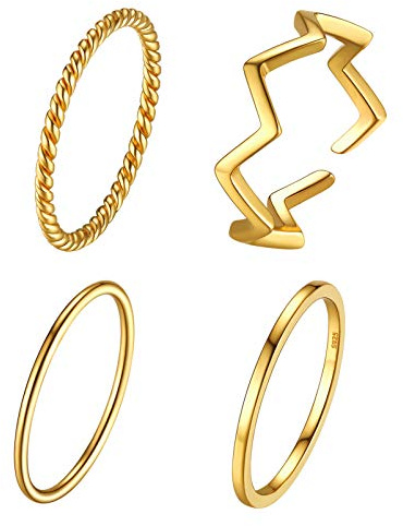 Silvora Damen S925 Silber Ring Vorsteckring 1.2mm Dünne Ringe Set 18K Vergoldet Minimalist Einfach Ring Damen Fingerring Partnerringe für Frauen Mädchen