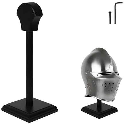 Mythrojan Supporto per elmo in legno Solido per elmo vichingo medievale romano Espositore per maschera Display Templare Spartano Cosplay LARP Supporto per cavaliere - Nero