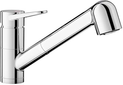 BLANCO WEGA-S-F II | Küchenarmatur in chrom | Hochdruck | Mit herausziehbarem Schlauch | Vorfensterarmatur zur Montage vor dem Fenster | Keramik Kartusche | wassersparend | [4,8x25,9x17,2 cm]