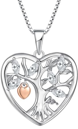YL Collana Albero della Vita e Lucchetto in Argento Sterling 925, Ciondolo con Albero Genealogico, Catena con 12 Pietre di Nascita, Zirconi, Gioielli, Regali per Donna, Madre, Fidanzata, argento