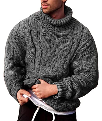 SHINROAD Suéter de manga larga para hombre, de lana gruesa, cuello alto, acanalado, para otoño e invierno, trabajo formal, ropa de negocios