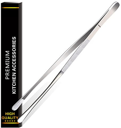 Küchenzangen Kochpinzette, 30cm Edelstahl Fleischzange Lebensmittelpinzette, Professionelle lange Küchenpinzette zum Kochen, Reparieren, Meeresfrüchte und Grillen - Silber