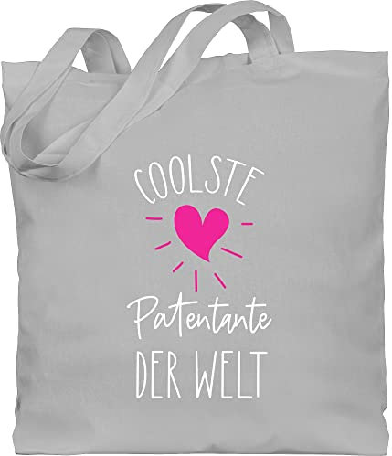 Baumwolltasche - Geschenk Taufpatin - Coolste Patentante der Welt weiß mit Herz - Unisize - Hellgrau - geschenke für die paten tante patentanten stoffbeutel pateneltern patin godi baumwolle beste