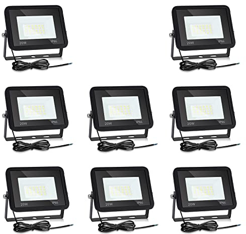 Izrielar Projecteur LED 1700LM 10 pièces 20W, étanche IP66 6000K blanc froid, éclairage extérieur 120 degrés, projecteur extérieur LED pour jardin, cour, place, usine
