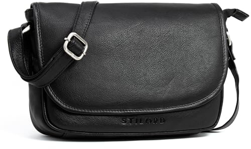 STILORD Damen Handtasche Klein Avis Vintage Frauen Umhängetasche Klassische Abendtasche Partytasche Freizeittasche Echtleder Farbe:schwarz