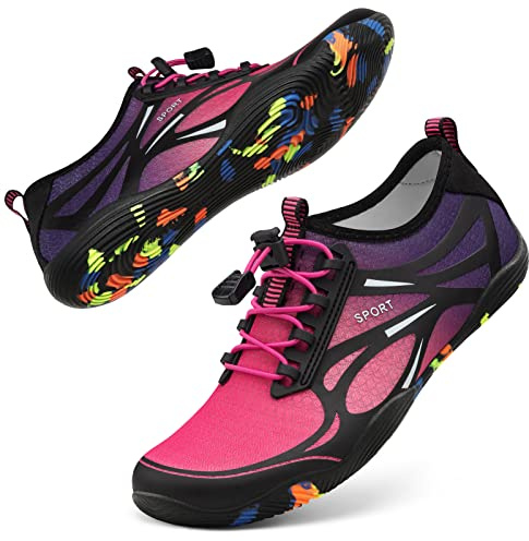 Water Shoes for Women Barefoot Shoes Women Swim Beach River Pool Aqua Socks Quick Dry for Hiking Surfing Kayaking Cruise Ship Essentials Size Women 8.5 / Men 7.5 (4-Purple)
