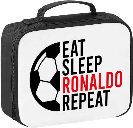 SMARTYPANTS Eat Sleep Ronaldo Repeat Lunch Box - Football Soccer Footie Footy Portugal Sportsman Player World Cup Ball Athlete Bag Quote Saying Phrase Gift Present (Black Prime)