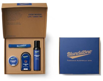 Blundstone Schuhpflegeset für Lederstiefel – inklusive 50 ml Renovierungscreme, Poliertuch, 125 ml wasserfestes Spray und Polierpad – Schuh-Conditioner, Oberflächenschutz & Politurlösung, schwarz