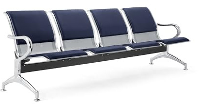 FBasic 3er-Stahlbank 240x71x78H Silber für Wartezimmer | Mit Navy Blue 119 | Sitz- und Rückenkissen Bank mit Armlehnen
