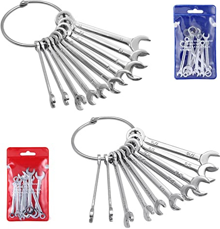 QYQRQF 20pcs Mini Wrench Set Open End Wrench Ignition Wrench Sets With Chain Ring British/Metric Type Wrenches (Metric + British)