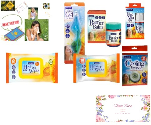 Temas Nuage Hay Fever Relief Bundle - Natural Hay Fever Relief Wipes, Cooling Gel Eye Mask, Barrier Balm, Face Mist Spray, Cooling Eye Pads, and Hay Fever Guide