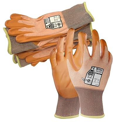 NITREX 265RP Cut Resistant Work and Safety Gloves - 5 Pairs - General Handling Gloves - Foam Nitrile Palm Coated – Oils and Grease Resistant – Mechanical and Industrial Protection - Size 8