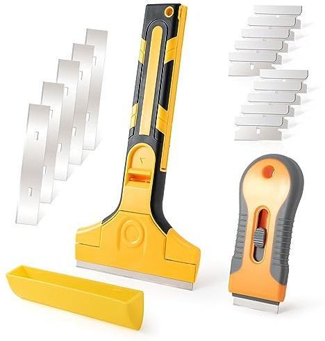 Gomake Razor Blade Scraper Tool Wall Paint Window Glass Scraper with Extra Razor Blades for Sticker,Glue,Paint,Adhesives Removal,Glass Top Stove Cleaning