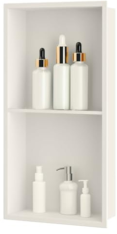 sunrik Nicho de Ducha,Estante de Ducha Empotrado de Acero Inoxidable,Nicho de Pared de Ducha Empotrable en Azulejos，Estantes de Baño Nicho de Doble Capa 60x30x10cm,Blanco cremoso