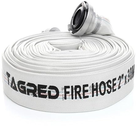 TAGRED byggslang 2 tum C-Storz 30 m brandslang industrislang, vit, polyester, 52 mm, 8 bar, 3 000 cm, inkl. C-Storz-koppling 52 mm tillverkad av aluminium