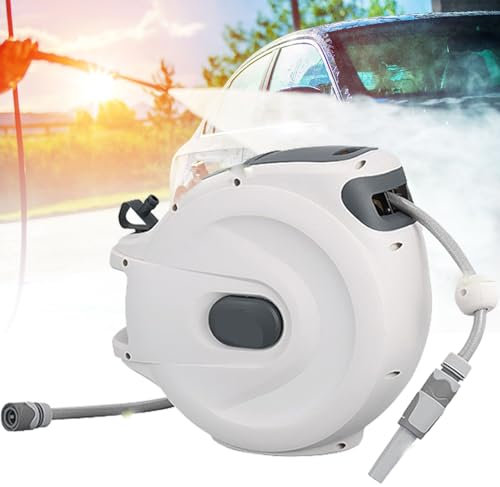 Hose Reel-Outdoor Water Hosereel,Wall Mounted Retractable Garden Hose Reel,20+2m/30+2m/40+2m,with Automatic Same-Layer Pipe Drainage,Abs Adjustable Nozzle,Any Length Lock