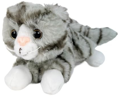 Inware Katze liegend grau gestreift 15 cm Plüschkatze Plüschtier