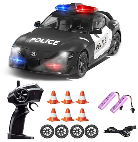 Aipinvip RC Drift Police Car 1:24 Toy Vehicle - High Speed Racing 4WD Remote Control With 2.4Ghz Controller, 2 Batteries, Lights, Alarm Bell for Kids and Adults