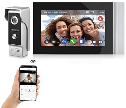 AOAMZ WiFi Tuya Interphone Vidéo pour Accueil Vidéo Sonnette Visiophone Système, 7 Moniteur écran Tactile,1080P HD Sonnette de Caméra Extérieure Filaire Vision Nocturne, Maisons/Bureaux/Villas