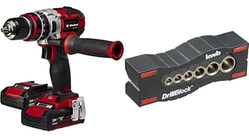 Einhell Atornillador inalámbrico TE-CD 18Li-i Brushless Power X-Change con función de impacto, 18V, 2 velocidades, 60 Nm, luz LED, maletín, 2 baterías de 2,0Ah y cargador + Guía de perforación