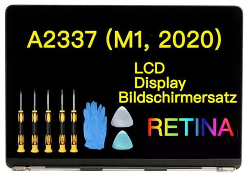 (Silber) Ersatzdisplay für MacBook Air A2337 (13, M1, 2020, EMC 3598) – Retina 2560x1600, Komplettes LED-LCD Display, A+++ Qualität, vormontierte CFCC Einheit