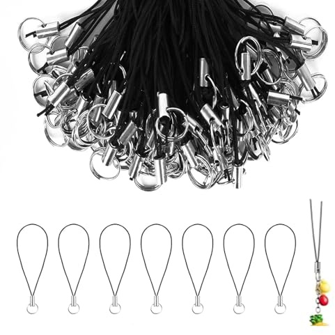 120pcs Cell Phone Split Ring Strap Detachable Phone Ring Strap Lanyard Decorations for Hanging Charms USB Keychain, Black