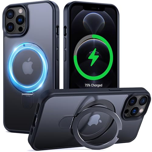 Supdeal Magnetic Stand Case for iPhone 12/12 Pro with Invisible Ring Kickstand [Compatible with MagSafe] [Military Drop Protection] Shockproof Protective Translucent Matte Phone Cover, 6.1'', Black
