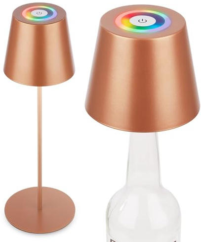 BRILONER - 3 in 1 RGBW LED Tischlampe kabellos IP44 mit Touch, dimmbar, Akku & Lichtquelle tauschbar, Nachttischlampe, Leselampe, Campinglampe, Tischleuchte, Akku Lampe, 36x12 cm, Bronzefarbig