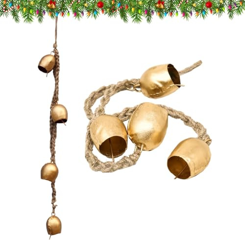 Iron Wrouht Gold Glocken für Weihnachten Oraments Hexenglocken Hängende Glocken Rustikale Kuhglocken Dekorative Glocken mit Juteseil Türglocken