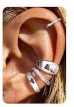 Morfetto Ear Cuff Pendientes sin Agujero - 4 Pares de Falso Piercing para Cartílago Ajustable | Chapado en Oro 14K, Hipoaalergénico con Estuche Plata-Chic