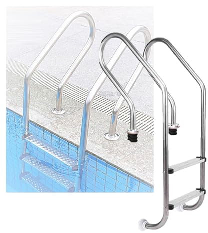 Swimming Pool Ladder,2/3 Steps in-Ground Stainless Steel Step, Swimming Pool Step with Extended Curved Armrest for Indoor Outdoor Pool(2-Steps1.2mm)