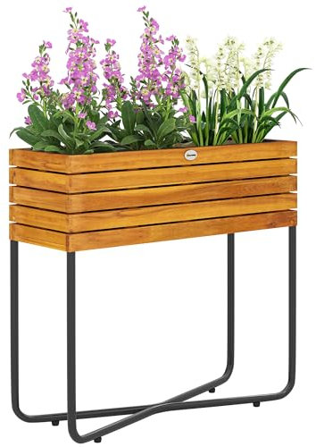 Outsunny Pot de Fleurs bac à Fleurs sur Pied rectangulaire avec Trous de Drainage pour intérieur et extérieur, pour Jardin de Balcon, en Bois d'acacia et Acier, 62 x 22,5 x 61 cm, Effet Bois Naturel