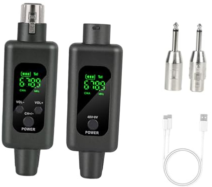F Fityle Ensemble de convertisseur de XLR Ensemble d'émetteur de Micro 2,4 GHz, émetteur de Micro et récepteur de récepteur sans Fil, récepteur, Noir, 1 par 1