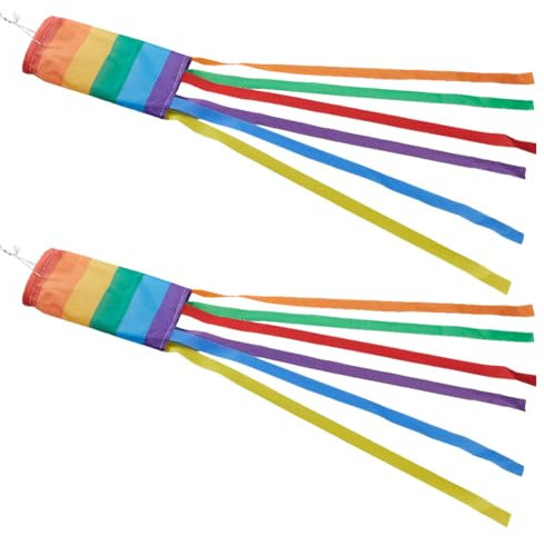 GORGECRAFT 2pz Manica A Vento A Colonna Arcobaleno 1.1m in Tessuto Colorato Impermeabile Rosso Arancione Giallo Verde Blu Viola A Strisce per Esterni da Appendere per Casa Giardino Balcone