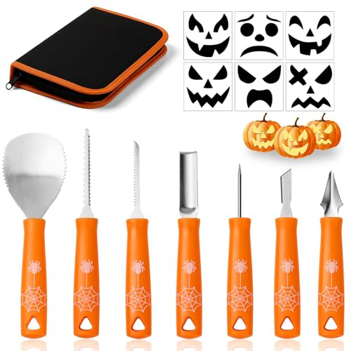 Halloween Pumpkin Carving Kit Set 14Pcs, Professional Stainless Steel Pumpkin Carving Tools with Stencils and Carrying Case for Carve Sculpt Halloween Pumpkin Decorations DIY - Family Friend Party