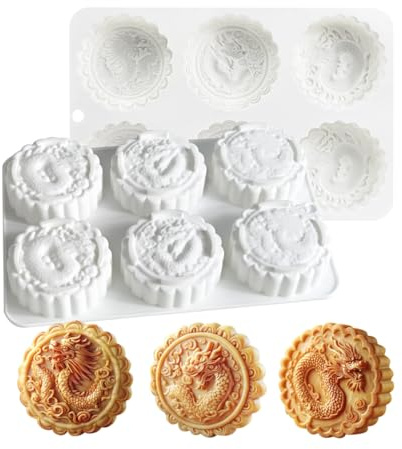 Silicone Dessert Mold for Chocolate Cheesecake, Mousse Molds 6-Cavity Non-Stick Flexible Round Dragon Baking Mold, Easy Release for Candy, Jelly, Ice Cube - BPA Free (G_ Dragon)