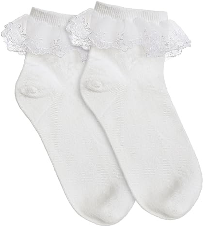 Nogeqi Weiße Socken mit Rüschen Damen, Spitze Söckchen Spitzen Trachtensocken Mädchen, Ruffle Socks Spitzensocken Rüschensocken Elegante Süße Prinzessin Socken Atmungsaktive für Alltag Besondere