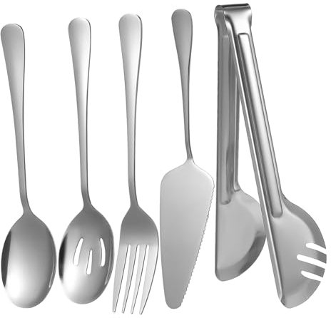 VILLFUL 1 Set Set di posate cucchiaio da portata pinze per servire il cibo Forchette da insalata in acciaio inox pinze per cucinare Servire il cucchiaio Acciaio inossidabile Argento