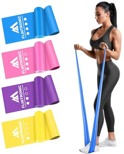 Flintronic 4 pièces Bande Elastique Musculation, 1.8M Bande Élastique Fitness en TPE, Bandes élastiques avec 4 Niveaux de résistance, Bande de Resistance pour Yoga, Pilates, tonification, Musculation
