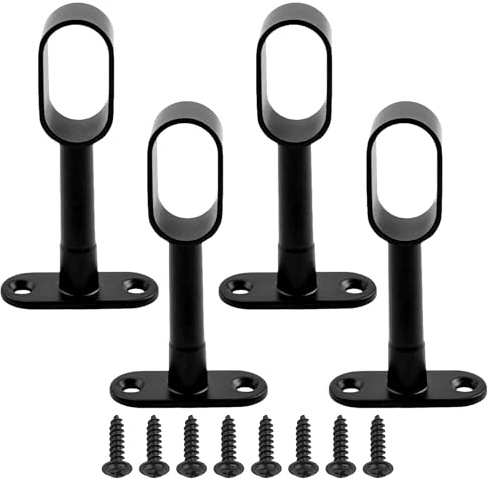 Zinc Alloy Closet Rod Support Bracket 4 Pcs Oval Wardrobe Rod Holder Black Ceiling Mount Hollow Rod Bracket Adjustable 5/8 Inch Shower Pipe Flange Socket for Closet, Bedroom, Bathroom