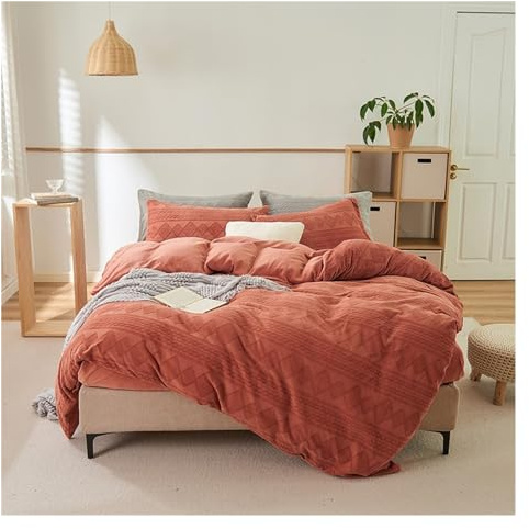 Three-Dimensional Carving Coral Velvet 4-Piece Set, Thickened Warm Milk Fleece Duvet Cover Set, Breathable and Soft and Comfortable (Color: Red, Size: 2.0m bed -220x240cm)