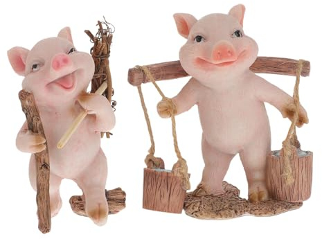 HIAKDOFT 2 Stück Simuliertes Schwein Dekofigur Aus Harz Weiß Für Garten Und Terrasse Detailreiche Kunstharz Gartenskulptur Mit Lustigem Design Als Geschenk
