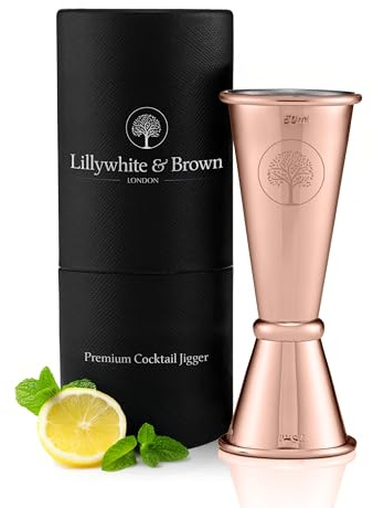 Lillywhite & Brown - Stainless Steel Jigger | Single 25ml & Double 50ml, Shot Measure for Cocktails, Spirits & Other Drinks | Gift Boxed, Perfect Barware & Anniversary Present | Premium Copper Finish