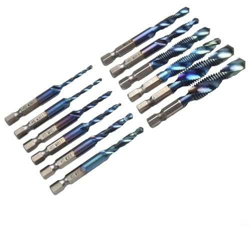 HSS-beschichtetes Bohrer-Set für M10-Gewindebohrer, 10,2 cm Schaft für Elektrowerkzeuge, geeignet für Metall, Holz, Kunststoff, 12 Stück