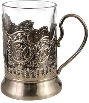 Cnrfeoap Tasse à whisky russe pour liquides chauds ou froids avec supports en métal - Design rétro